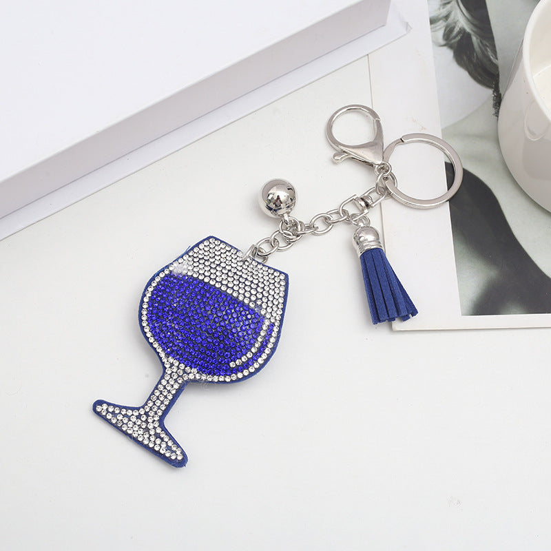 Wholesale Creative Wine Glass Color Matching Hot Diamond Keychain